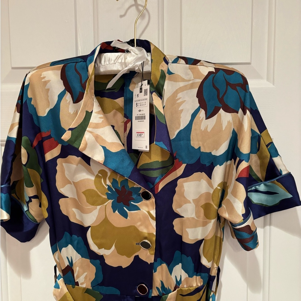 Zara Floral Jumpsuit in Navy, Teal, Mustard & Cream small - Picture 7 of 8